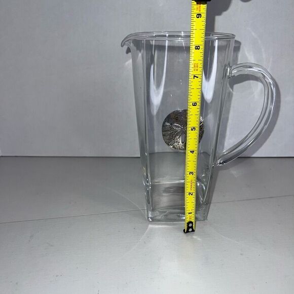 Vintage Maurice Milleur Clear Glass Pitcher With Silver Plate Sand Dollar Beach - Picture 2 of 9